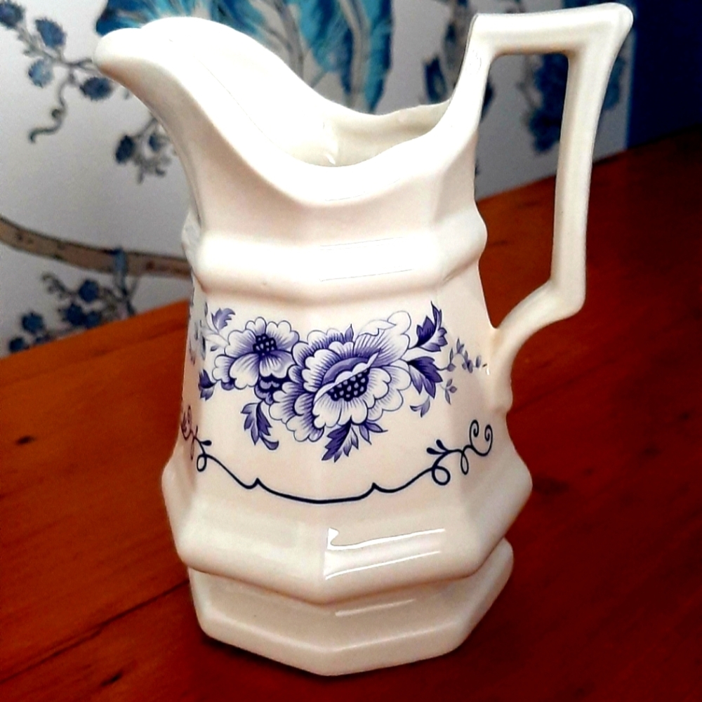 Vintage Henry Ford Museum Iroquois Collection Blue Floral 6" Creamer Pitcher